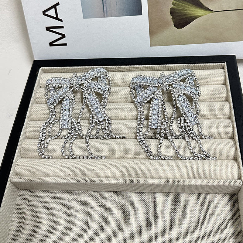 Sparkling Diamond Zircon Bow Silver CZ Dangler Earring Bulk