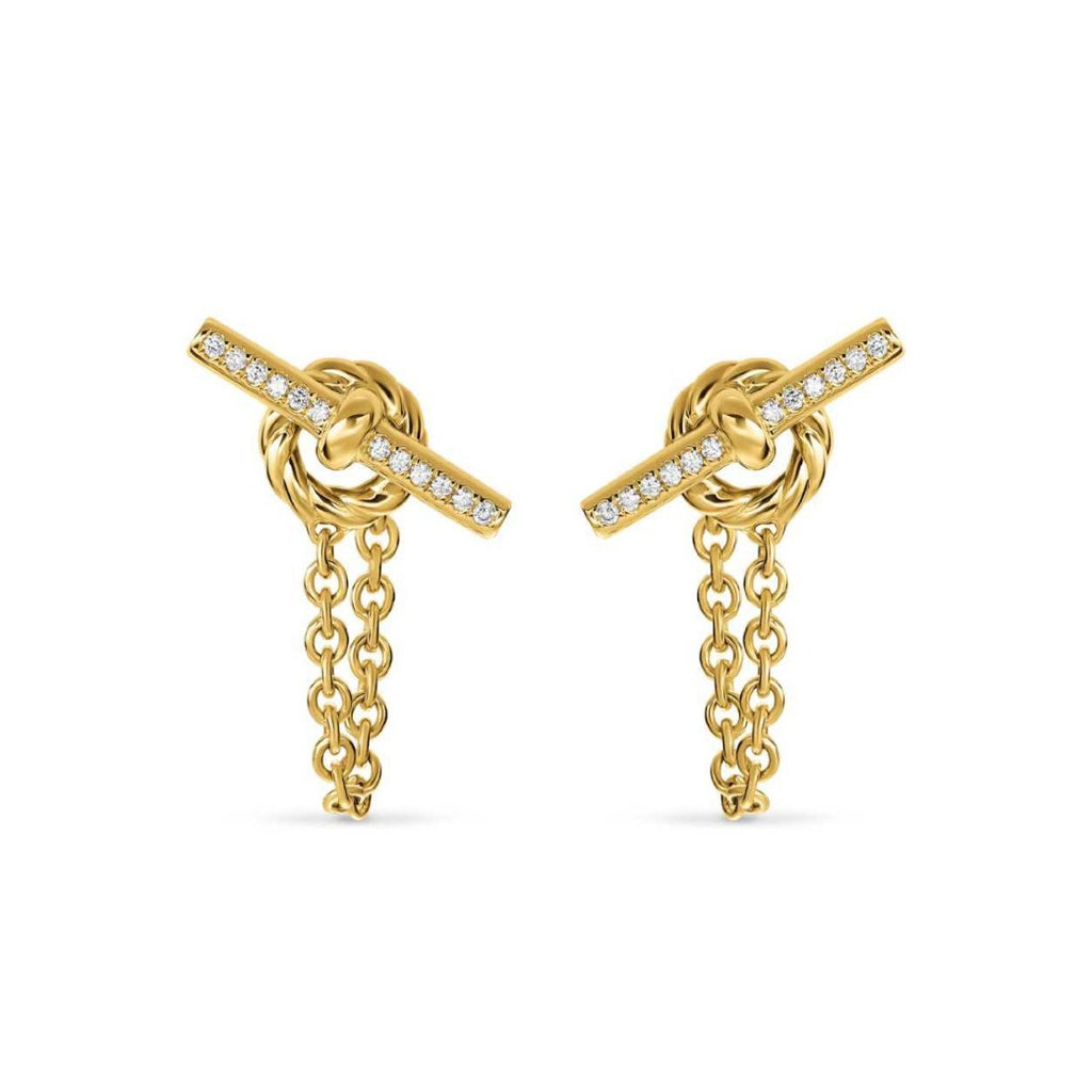 Modern Knot Bar Gold CZ Anti Tarnish Stainless Steel Drop Earrings Bulk