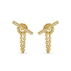 Modern Knot Bar Gold CZ Anti Tarnish Stainless Steel Drop Earrings Bulk