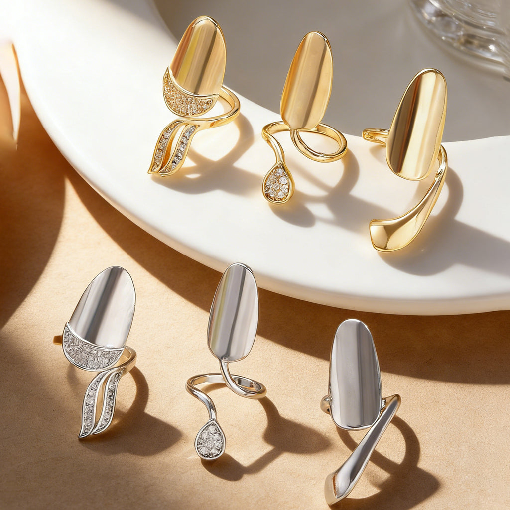 Modern Nail Style Gold Silver CZ Copper Anti Tarnish Combo Ring Bulk