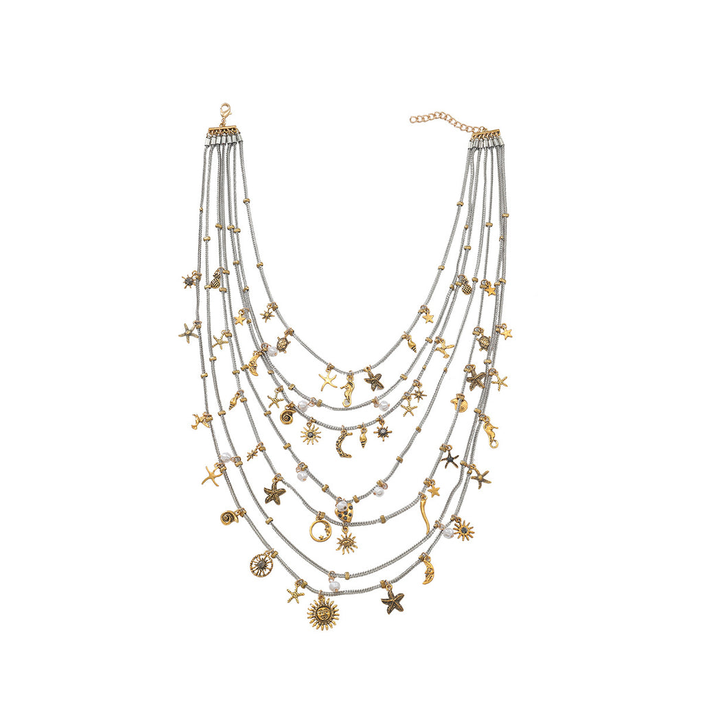 18K Gold Multi-Layer Various Tiny Charm Necklace For Women Bulk