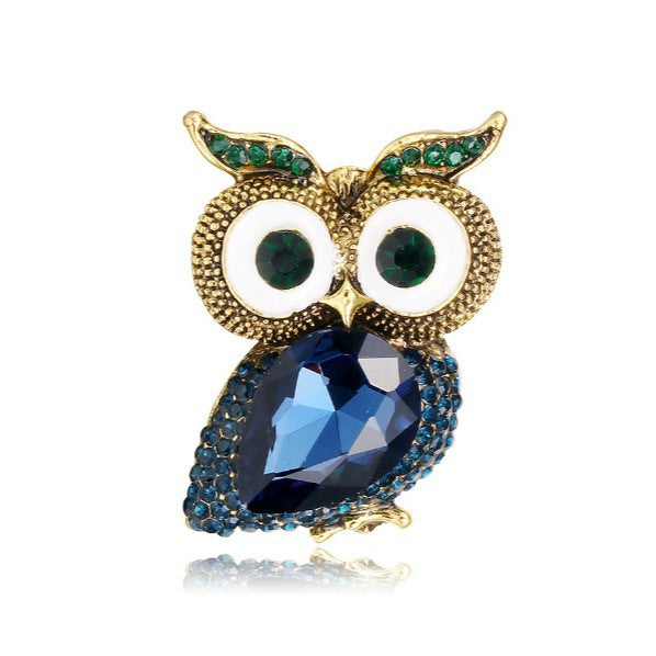 Red Blue Owl Gold Cubic Zirconia Copper Brooch For Women Bulk