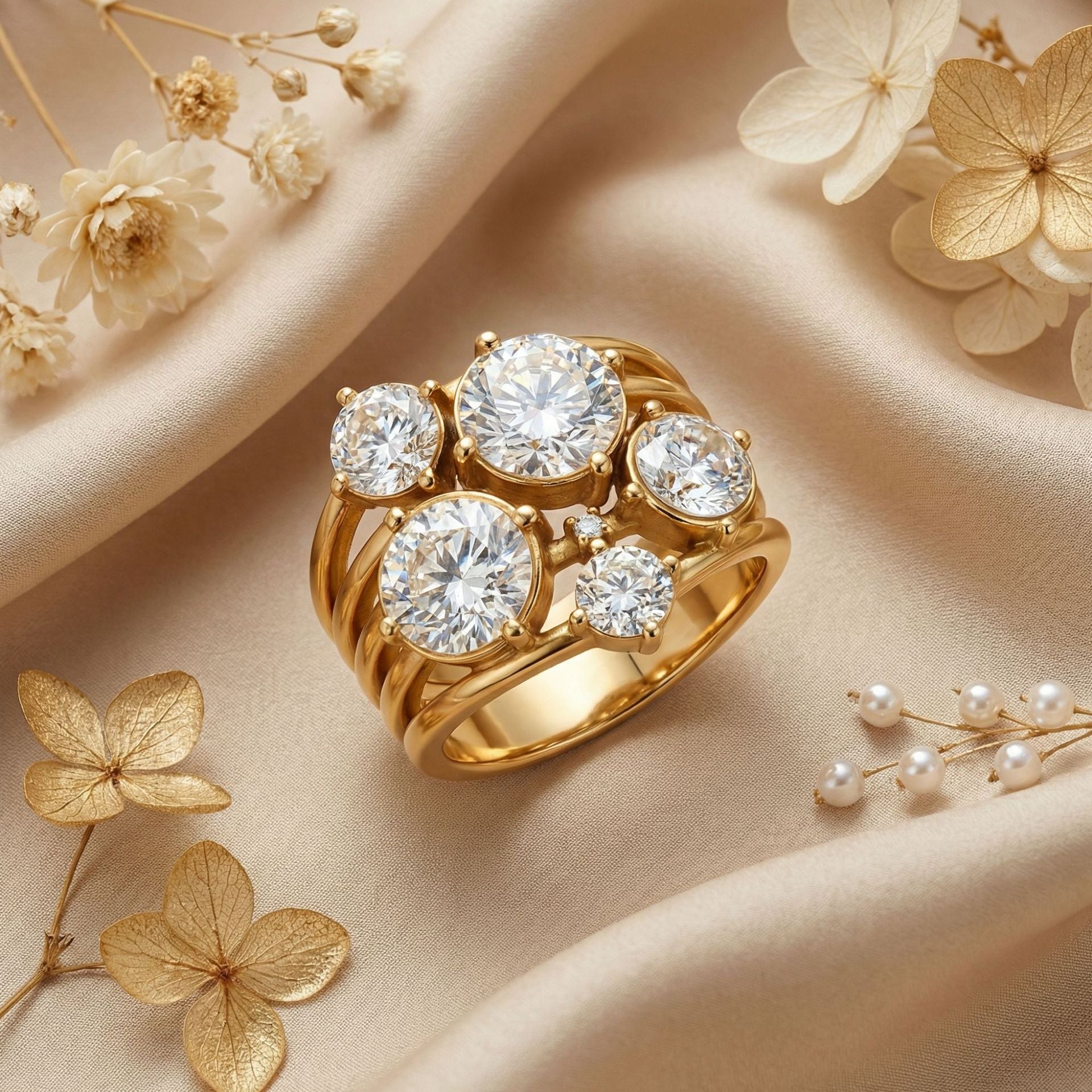 Gold Luxury Multi Stone Cubic Zirconia Copper Ring Women Bulk