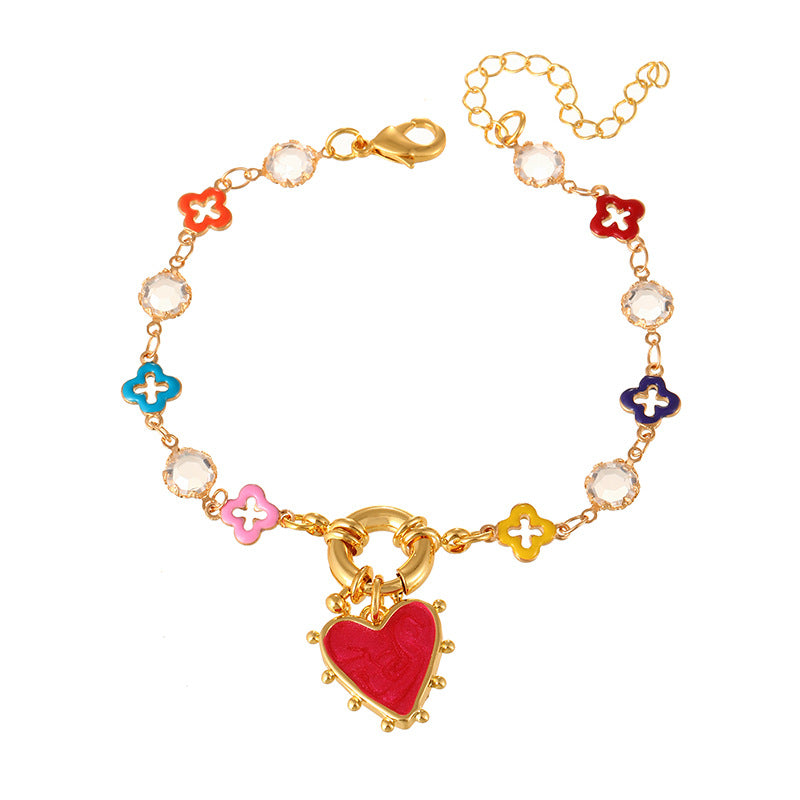 Multi Color Heart Charms Gold Enamel Stainless Steel Bracelet Wholesale