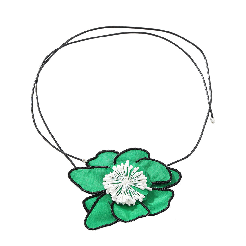 Flower Colorful Pink Green White With Black Boarder Cloth Necklace For Women