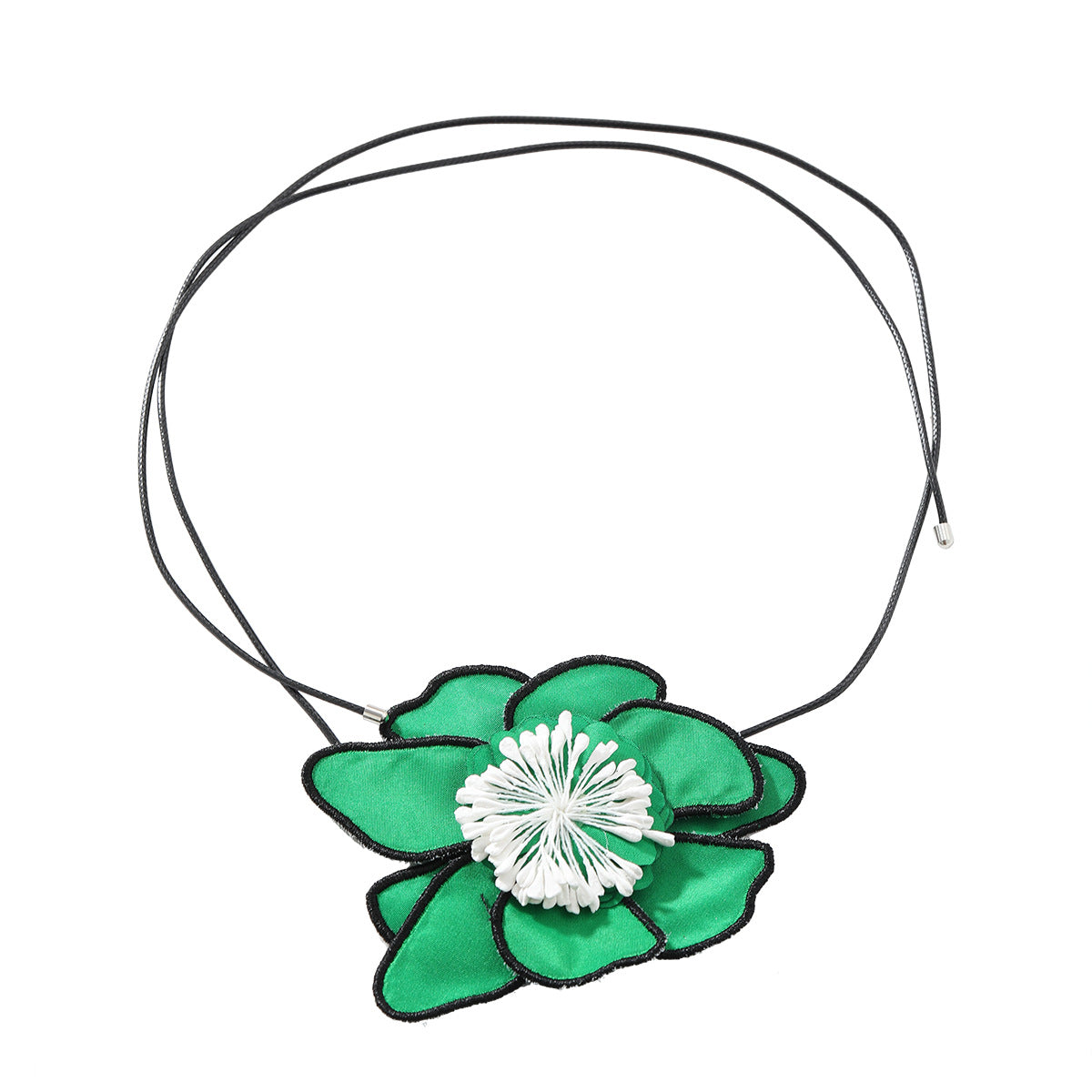 Flower Colorful Pink Green White With Black Boarder Cloth Necklace For Women