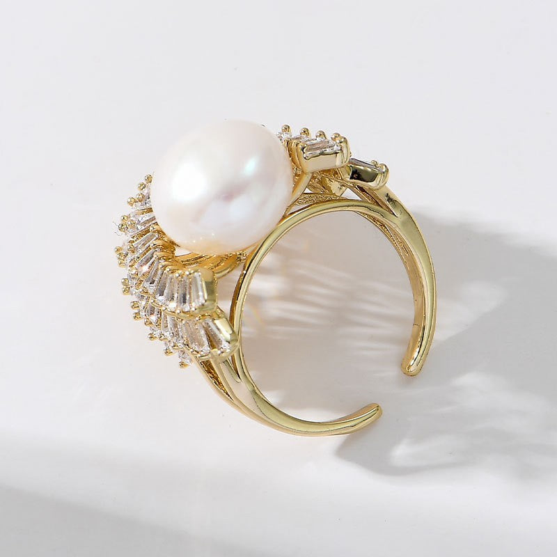 Baguette Crown Pearl White Gold Silver CZ Anti Tarnish Ring Bulk