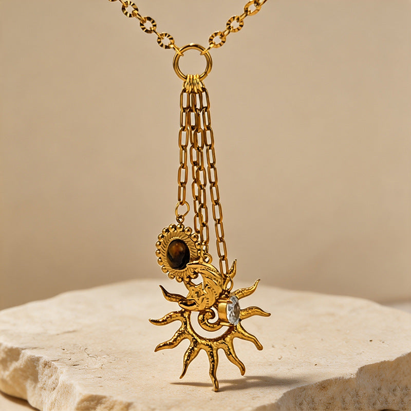 Elegant Sun & Moon Gold Layered CZ Anti Tarnish Copper Necklace Bulk