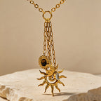 Elegant Sun & Moon Gold Layered CZ Anti Tarnish Copper Necklace Bulk