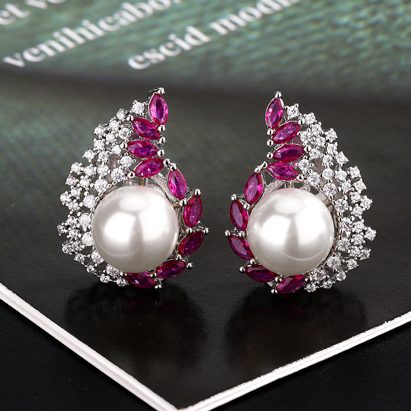 Tear Drop Pink Blue Silver CZ Pearl Anti Tarnish Stud Earring Bulk Main image
