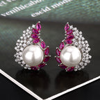 Tear Drop Pink Blue Silver CZ Pearl Anti Tarnish Stud Earring Bulk