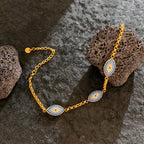 Blue Modern Evil Eye Oval Gold Plated CZ Stainless Steel Bracelet Bulk