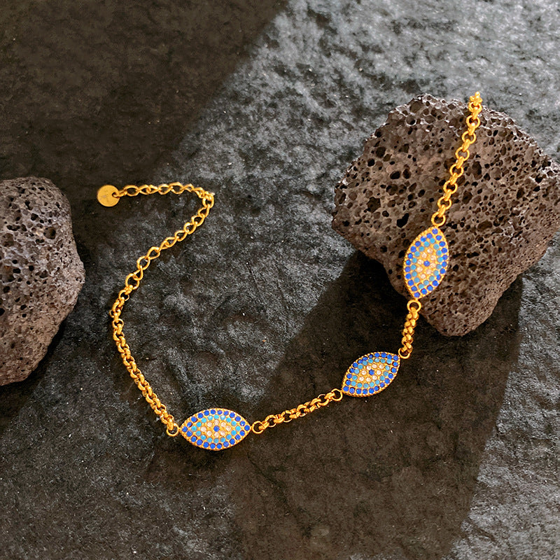 Blue Modern Evil Eye Oval Gold Plated CZ Stainless Steel Bracelet Bulk