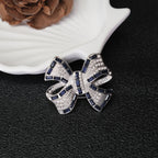 Blue Baguette Ribbon Bow Silver Plated CZ Copper Brooch Wholesale