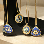 Evil Eye Gold Plated Blue & White Enamel Stainless Steel Necklace Bulk