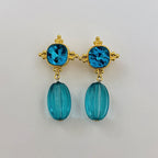 18K Gold Plated Aqua Blue Crystal Drop Dangler Earrings For Women