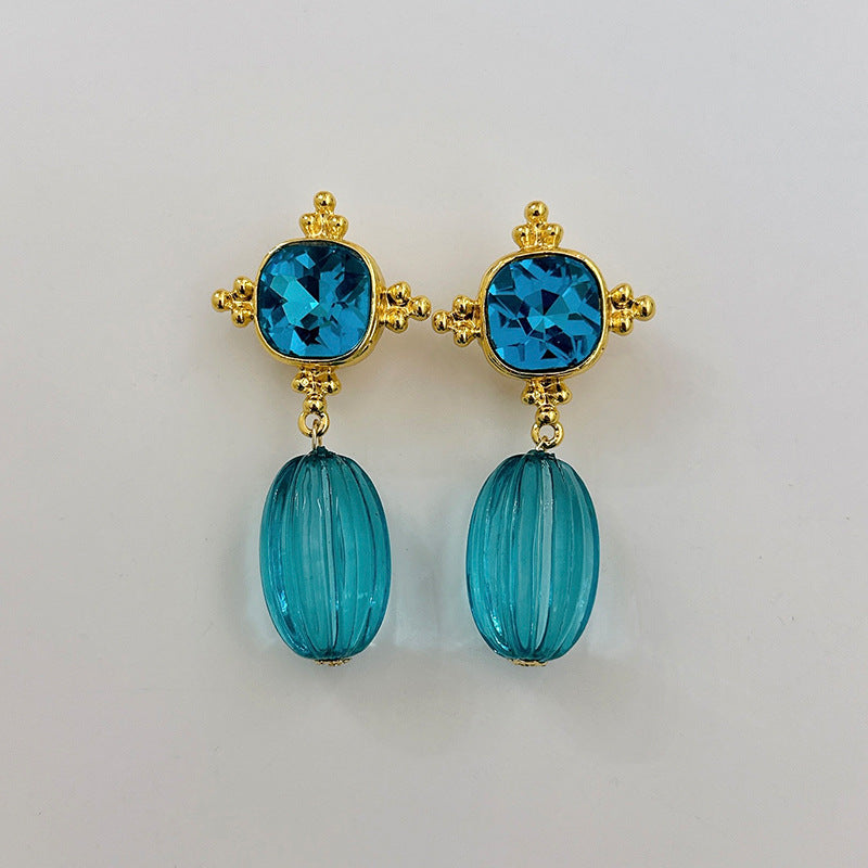 18K Gold Plated Aqua Blue Crystal Drop Dangler Earrings For Women