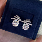 White Designer Layered Bar Round Silver CZ Copper Stud Earrings Bulk