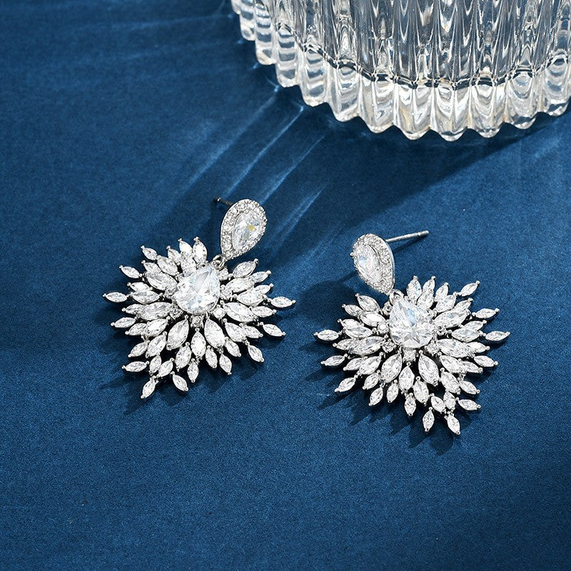 Luxury Floral CZ Silver Plated Copper Chandelier Drop Earrings Bulk