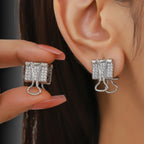 Modern Geometric Clip Style Gold Silver CZ Copper Stud Earrings Bulk