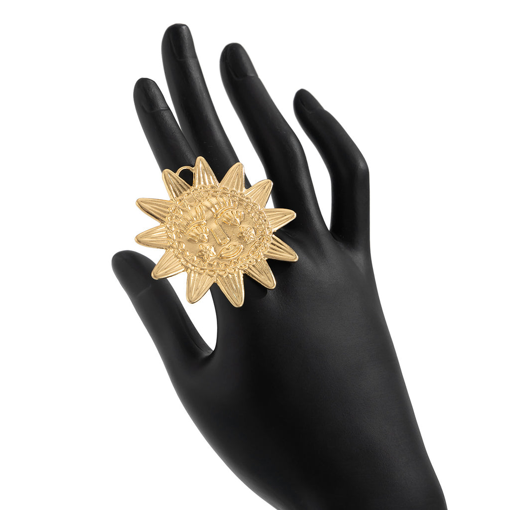 Star Sun Face 18K Gold Silver Big Free Size Ring For Women Bulk