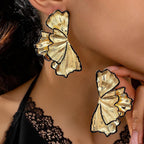 Beaten Finish Leaf 18K Gold Black Dangler Earring For Women Bulk