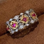 Flower Pink Gold Silver CZ Anti Tarnish Adjustable Ring Bulk