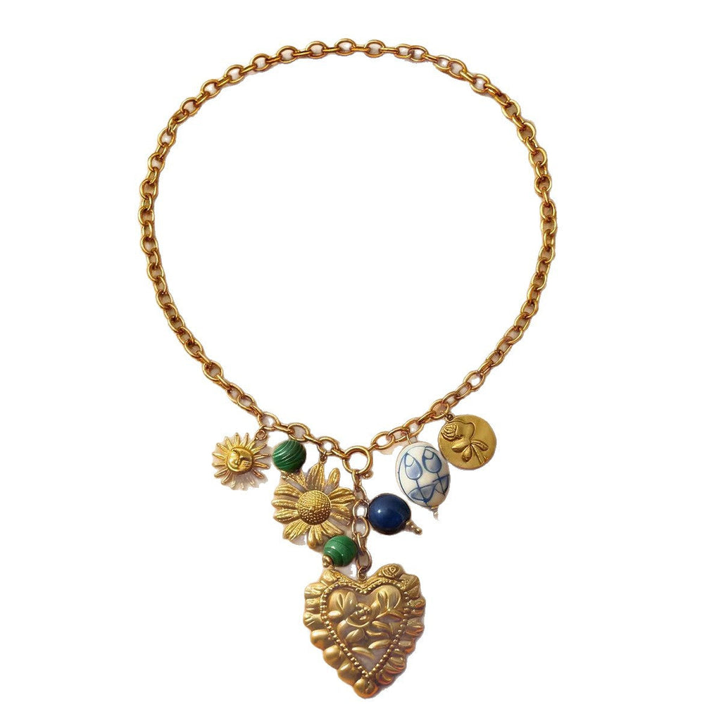 Heart Beads Flower Sun Gold Blue Green Alloy Necklace For Women Bulk
