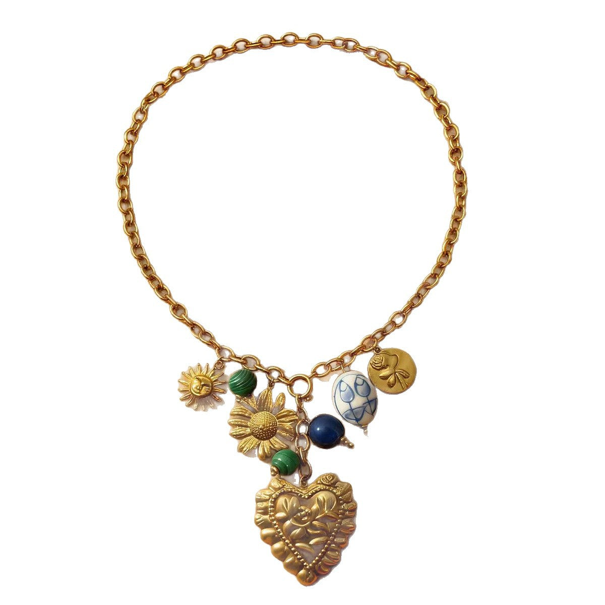 Heart Beads Flower Sun Gold Blue Green Alloy Necklace For Women Bulk