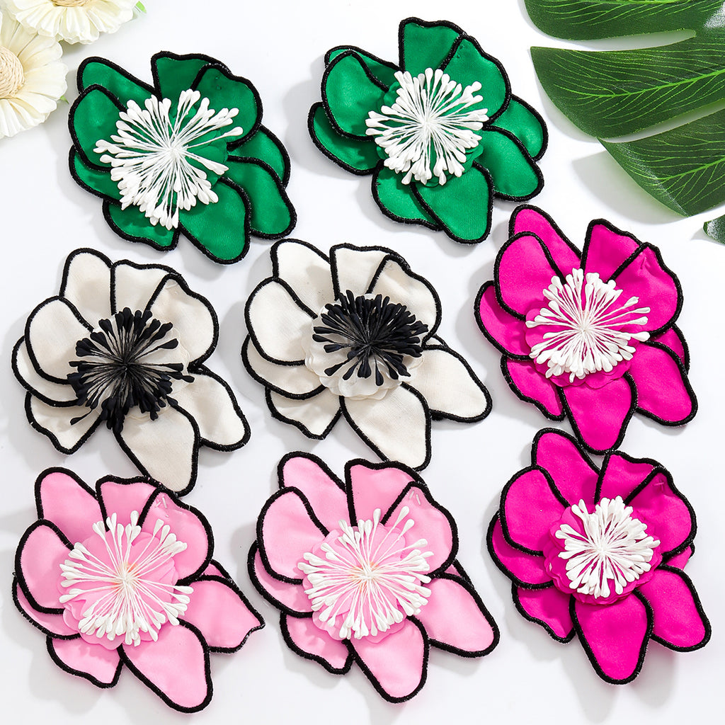 White Green Pink Flower Black Border Anti Tarnish Stud Earring Bulk