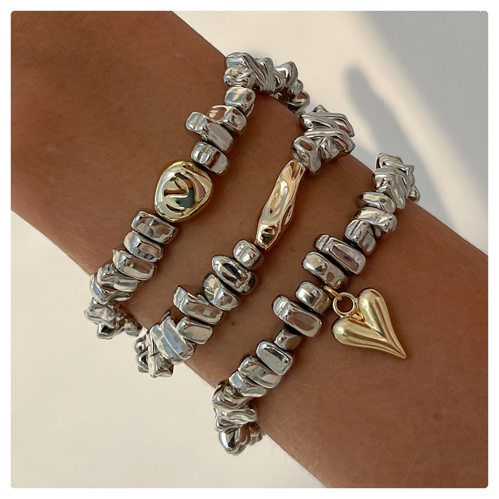 Bulk Layered Heart Gold Silver Plated Beads Alloy Bracelet For Women