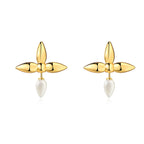 White Minimal Petal Design Gold Plated Plain Alloy Stud Earrings Bulk
