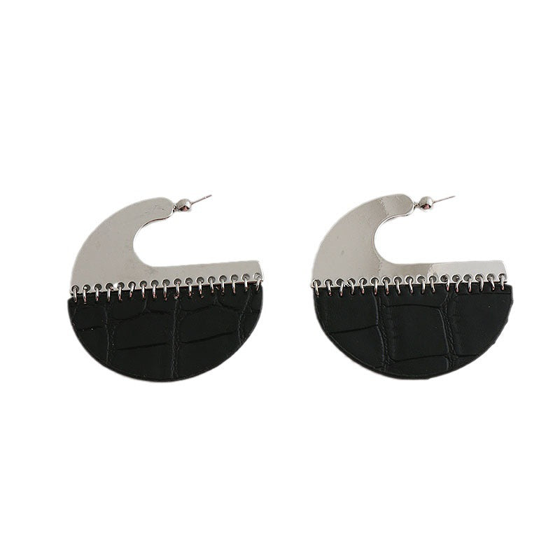 Black Brown Leather Silver Anti Tarnish Hoop Earring For Women Bulk