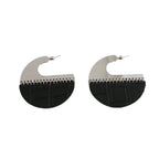 Black Brown Leather Silver Anti Tarnish Hoop Earring For Women Bulk