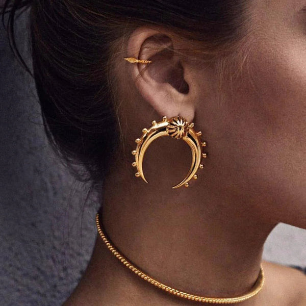 Crescent Moon Gold CZ Anti Tarnish Stainless Steel Stud Earring Bulk Secondary image