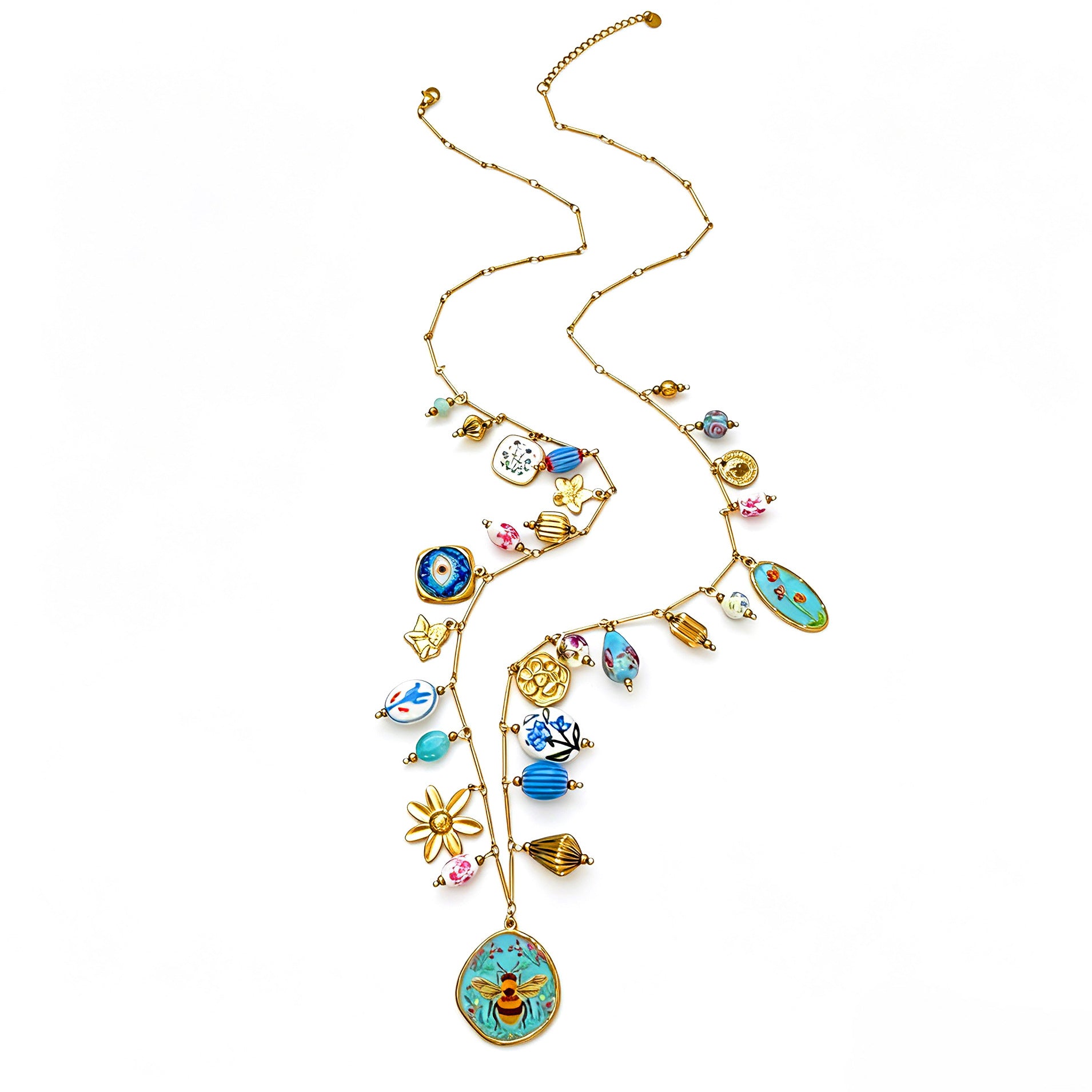 Luxury Multi Color Turquoise Gold Plated Beads Copper Necklace Bulk
