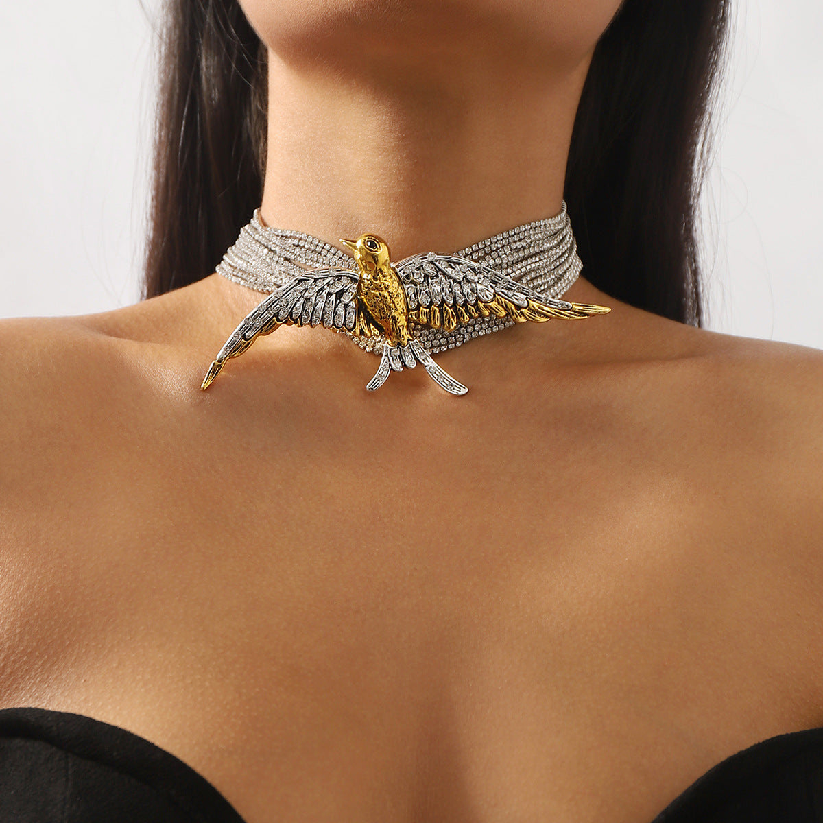 Bird Rhinestone 18K Gold Silver Anti Tarnish Choker Necklace Bulk Main image