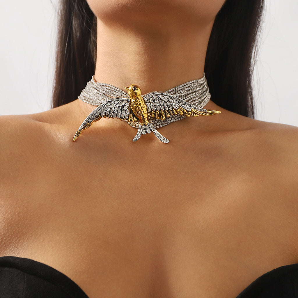 Bird Rhinestone 18K Gold Silver Anti Tarnish Choker Necklace Bulk