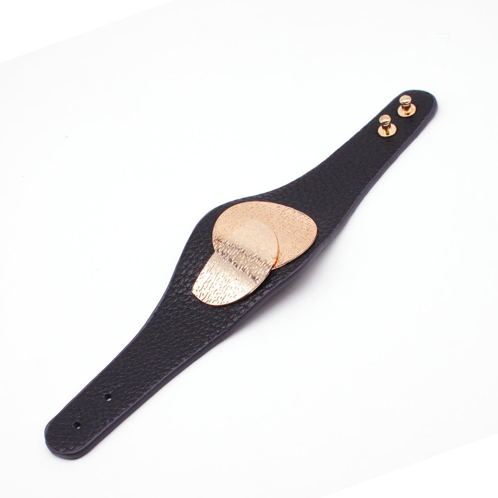 Beaten Finish 18K Gold Plated Pu Leather Wrist Band Bracelet Bulk