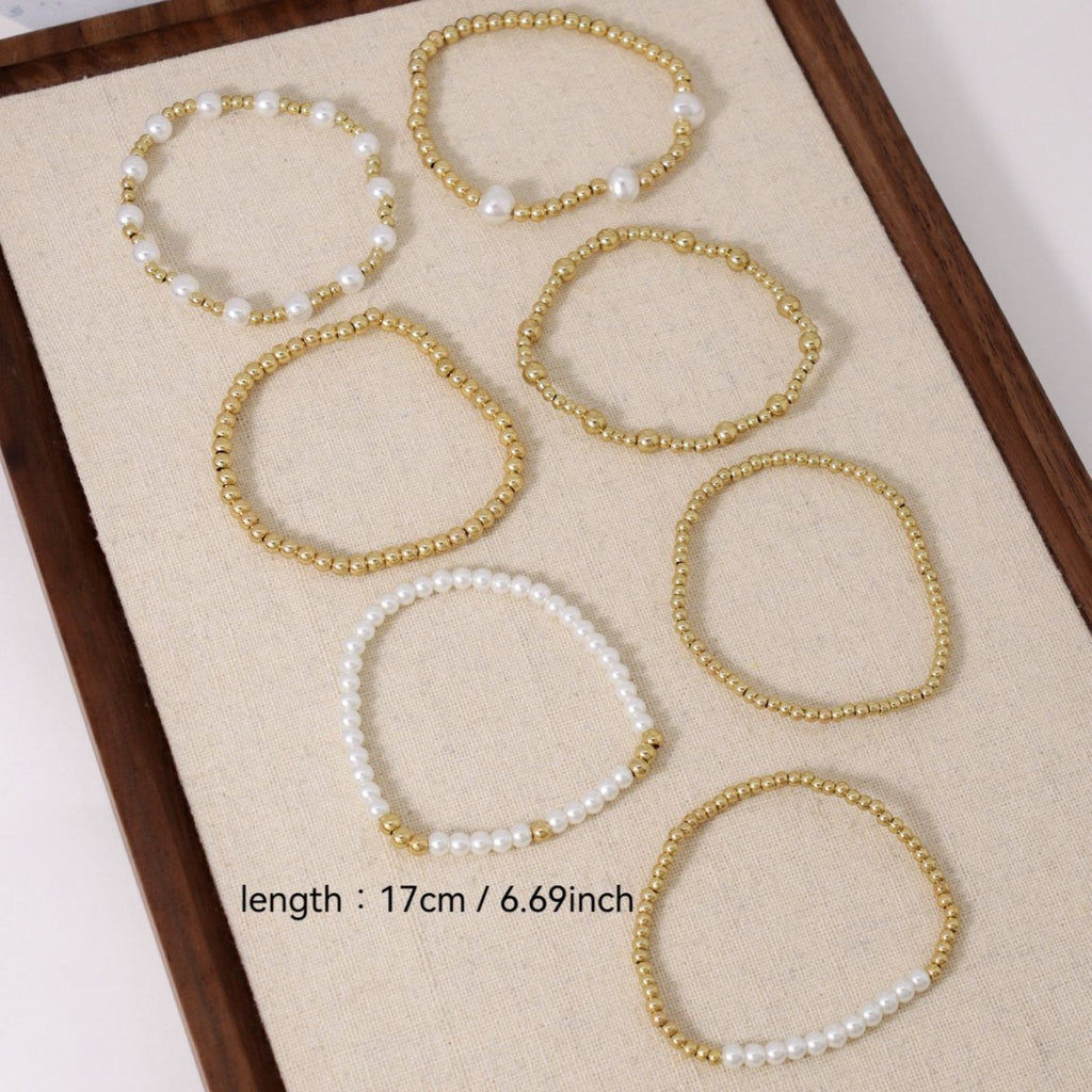 Multi Layer Gold Plated White Pearl Beads Copper Bracelet For Women Bulk