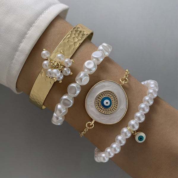 Evil Eye White 18K Gold Enamel Pearl Bracelet Pack Of 4 for Women Main image
