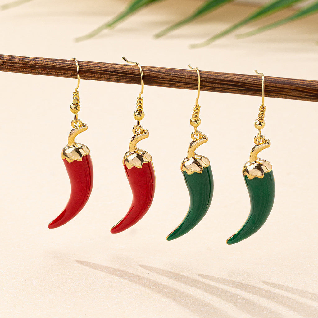 Trendy Red Green Mirchi And Spice Gold Enamel Dangler Earrings Bulk