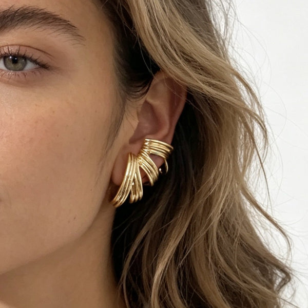 Wave Design Textured Metal Gold Silver Plated Ear Cuff Earrings Bulk Secondary image