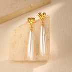 Bulk Heart Gold Pearl Anti Tarnish Stainless Steel Dangler Earrings