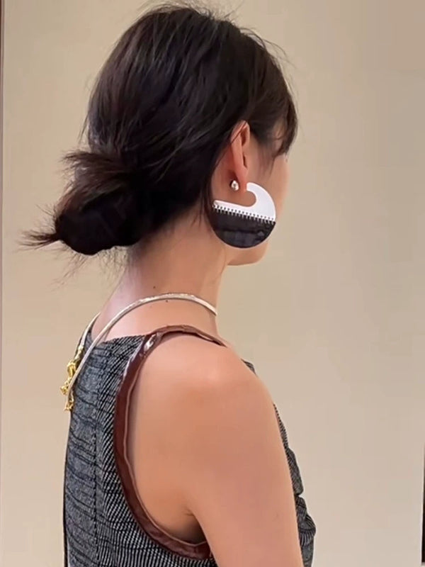 Black Brown Leather Silver Anti Tarnish Hoop Earring For Women Bulk Secondary image