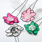 Flower Colorful Pink Green White With Black Boarder Cloth Necklace For Women