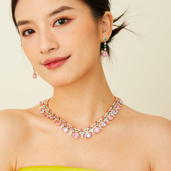 Multi Gemstone Solitaire Pink Purple Necklace Earring For Women Bulk Main image