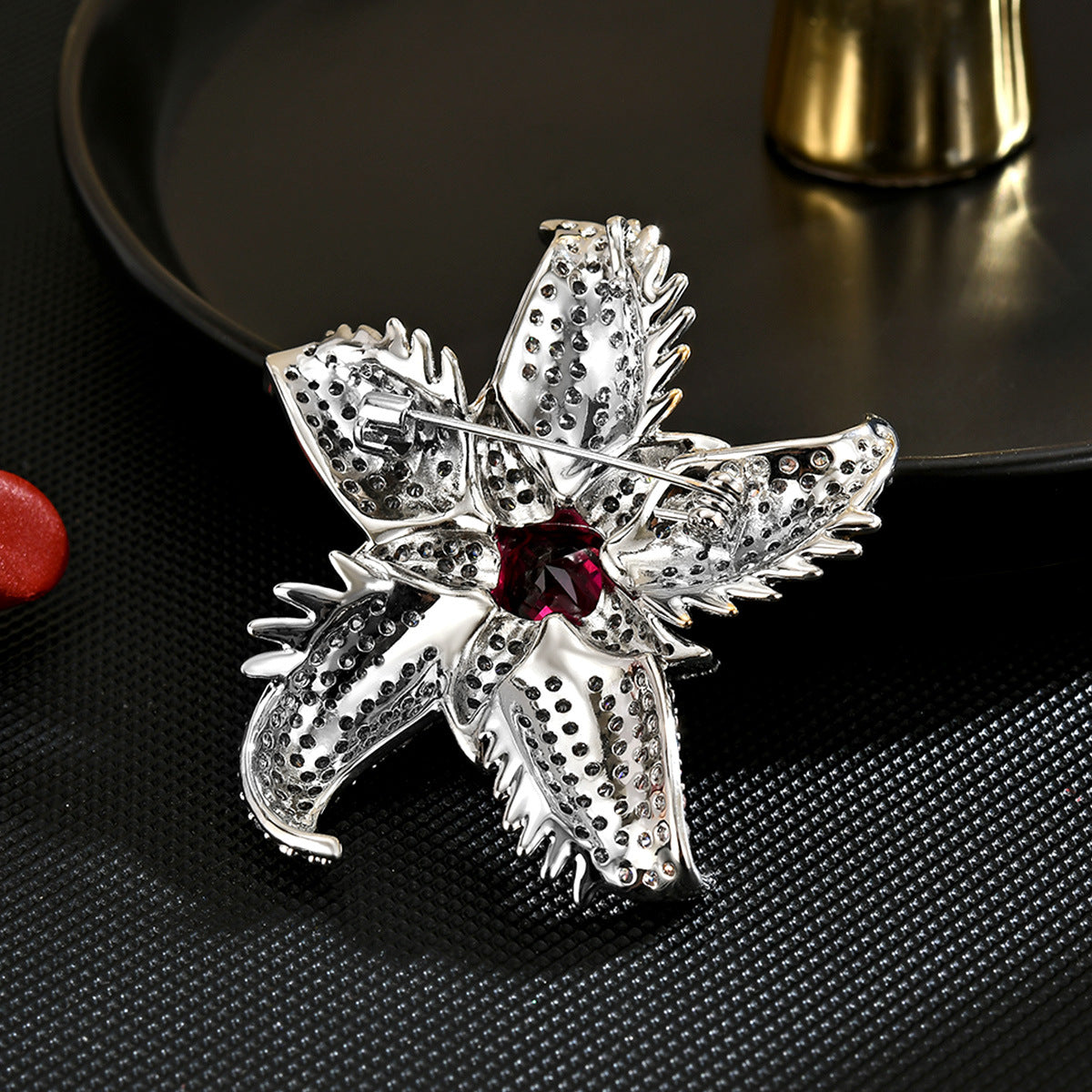 Pink Gold Starfish Cubic Zirconia Copper Anti Tarnish Brooch Women Bulk