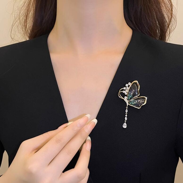 Purple Green Butterfly Gold Cubic Zirconia Copper Brooch For Women Bulk