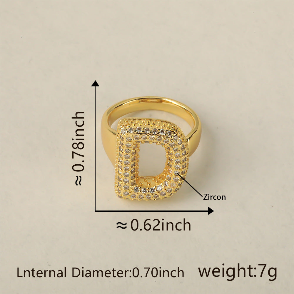 All Initial Letter Alphabets CZ Gold Anti Tarnish Adjustable Ring Bulk
